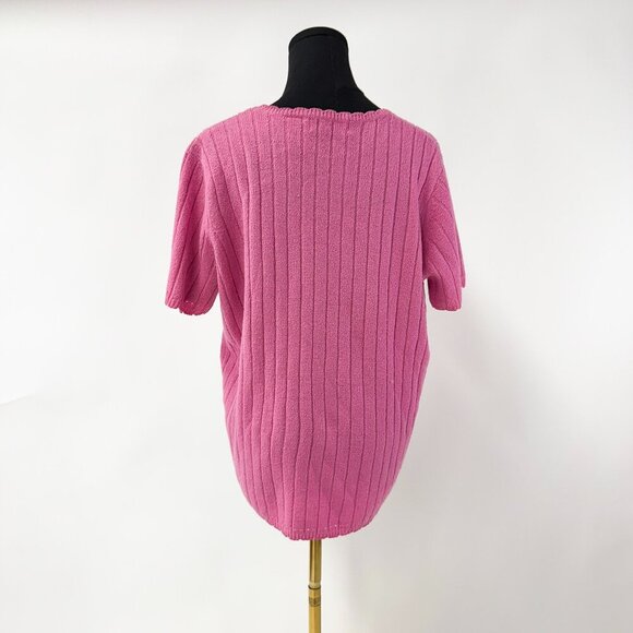 VINTAGE SCALLOP HEM AND RIBBED KNIT SHORT SLEEVE TOP - Picture 2 of 6